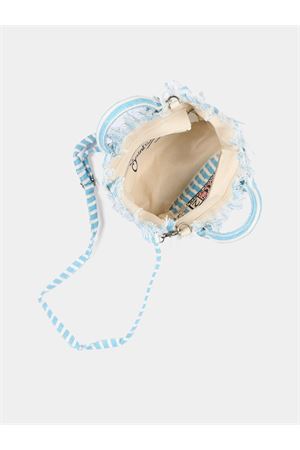 Borsa Vanity Mini in lino celeste con motivo a righe SAINT BARTH KIDS | VAMI00800398L